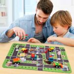 Cars Sets Construction Vehicle Toys with Play Mat, 6 Construction Trucks, 3 Road Signs, Construction Site Playmat, Engineering Vehicle Sets, Mini Pull Back Car Toys for Travel Toy
