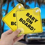 cobee Baby on Board Signs with Double Suction Cups, 2pcs 5″x5″ Reusable Safety Car Warning Signs Baby on Board, Durable Kids on Board Car Sign, Baby in Car Sticker for Car Window Cling