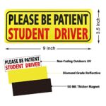 JUSTTOP 3pcs Magnet for Car, Please Be Patient Student Driver, New Drivers Sticker Safety Warning, Magnetic Reflective Rookie Driver Bumper Sticker (Black&Red)