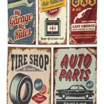 Ambesonne 1950s Tablecloth, Vintage Car Signs Automobile Advertising Repair Vehicle Garage Classics Servicing, Dining Room Kitchen Rectangular Table Cover, 60″ X 84″, Burgundy