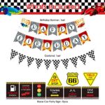 NAIWOXI Race Car Birthday Party Supplies – Race Car Party Decorations for Boy, Banner Tablecloths Car Party Sign Plates Napkins Cups Balloons Toppers Cutlery Bags Straws Tableware Utensils | Serves 16