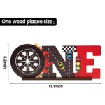 G1ngtar Race Car ONE Letter Sign Wooden Table Centerpiece Let’s Go Racing Checkered Theme 1st Birthday Party Decoration Supplies Milestone Cake Smash Baby Shower Photo Prop Table Decor for Baby Boys