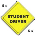 Student Driver Sticker Sign for Car – Essential New Driver Signs – NON MAGNETIC Window Cling – 2 Pack, 5″ by 5″ Decal – Bright Yellow and SEE-THROUGH when Reversing – Best Safety Stickers for Learners – No Need for Magnets Which Can Damage Paint – Durable and Strong Adhesive