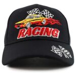 Trendy Apparel Shop Racing 3D Embroidered Flame Car Race Flag Baseball Cap – Black