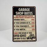 Shop Rates Sign Garage Rustic Wall Décor Mechanic Signs Pops Decorations Mechanics Automotive Man Cave Bar Tin Vintage Mancave Car Funny Retro Plaque Dads Gift 8 x 12 High Gloss Metal 208120068019