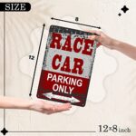 Race Car Parking Only Sign Vintage Room Decor for Boys Bedroom – 8×12 Metal Tin Race Car Parking Only Sign – Car Themed Room Decor Gift – Garage, Man Cave, Bedroom Wall Decor