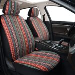 AKAUTO Baja Saddle Blanket Car Seat Covers Front Pair with Seat Belt Pads and Steering Wheel Cover, Universal Colorful Striped Woven Interior Cover for Sedan, SUV, Truck, Airbag Compatible