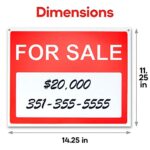 For Sale Signs For Vehicles – 14.25″ X 11.25″ – 2 Pack – Ideal For Sale Sign for Garage, Yard, Home or Business or for use in Cars, Trucks or Other Vehicles – Includes 8 Double Sided Adhesives
