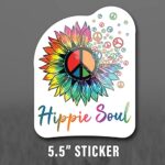 Hippie Soul Tie Dye Sunflower Peace Sign Vinyl Decal Sticker | Vehicles Windows Walls Laptops Cups MacBooks | 5.5 Inch Peel & Stick Full Color Printed Sticker | KCD3083