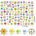 108 Pieces 60’s Party Sticker Groovy Party Decoration Hippie Theme Party Car Sticker Hippie Theme Retro Flower Car Sticker Colorful Peace Sign Decal Art for Home Laptop Luggage Multicolored