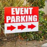 6 Pack Outdoor Event Parking Signs with Arrows, 12 x 17 Inch Double Sided Corrugated Plastic Yard Signage with Stakes in 3 Designs, Event Parking, Directional Signage