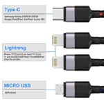 MTAKYI 3M/10Ft Multi 4 in 1 USB Universal iPhone Charging Cable,Lightning2+Type C+Micro USB Long Nylon Braided Phone Charger Cord Connector Adapter for Android/Apple/iOS/Samsung/LG/Huawei/XiaoMi