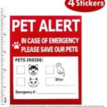 Pet Alert Safety Fire Rescue Sticker – 4 Pack,In Case of Fire Notify Rescue Personnel to Save Pets