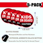 5 Pack Kids On Board Car Sticker Caution Sign 4.8″ x 4.8″ – Removable Decal for Car Vehicle Bumper Truck Window