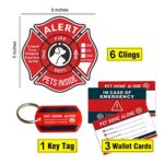 Pet Alert Stickers Static Cling Window Decals Emergency Pets Rescue Sign (6 Pack) with Bonus: Pet Home Alone Wallet Card & Key Tag – NO Adhesive, Removable, UV Resistant