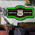 Route 66 Service Station – Reproduction Vintage Advertising Marquee Sign – Battery Powered LED Neon Style Light – 17 x 10 x 3 Inches