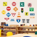 IARTTOP Road Signs Wall Decal, Traffic Sign Wall Stickers, Stop Street Transportation Signs Vinyl Wall Decals for Kids Bedroom Classroom Playroom Nursery Wall Decoration