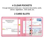 Cacturism Car Registration and Insurance Holder, Car Accessories Vehicle Glove Box Car Organizer Women Wallet Case for Cards, Essential Document, Driver License, Pink