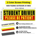 Sukh Student Driver Magnet for Car – Be Patient Student Driver Magnet Boys and Girls New Student Driver Sticker Safety Warning Reflective Signs Reusable Movable 3 Pcs