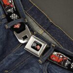 Belt Seatbelt Buckle Cars 3 Lightning Mcqueen Caricature Race Flag Black White Red 32 to 52 Inches