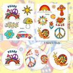 Qpout 10PCS Hippie Temporary Tattoo Trendy Hippie Flower Tattoo Sticker Face Tattoos for Adults and Kids Love and Peace Sign Temporary Tattoo Party Favor Hippie Accessories