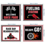 9 Pieces Racing Car Party Decorations, Race Sign Black Laminated Signs, Car Theme Party Signs, Race Car Birthday Party Supplies, Paper Cutouts with 40 Glue Point