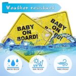 cobee Baby on Board Car Warning Signs, 2 Pcs 5″x5″ Safety Car Sign with Double Suction Cups, Baby in Car Sticker for Car Window Cling Reusable Durable Baby on Board Sticker Decal(Style-C)