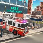 American Firefighter Rescue Fire Truck Driving
