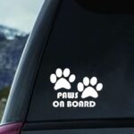 MAKTEM Paws on Board Vehicle Vinyl Sticker, Dog on Board Car Safety Sign, Cute Animal Car Sticker, Car Window Sign for Dog Mom/Dad, Paw Print Design Vinyl Decal (White)