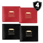 Car Registration and Insurance Card Holders, Premium Wallets for Essential Car Documents with 2 Clear Pockets and Strong Velcro Closure for All Types of Vehicles (2 Black and 2 Red, 4 PACK)
