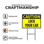 Work House Signs Single Sided Sign Caution Lock Your CAR Yellow Yard Sign Road Sign with Stand