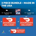 (3 Pack) DoorDash Delivery Driver Car Magnets – Car Door and Bumper Magnets – (2) 12″ x 8″ and (1) 11″ x 3″ – Magnetic Car Gear Badge Sign – for Food Service Delivery Driver (DD)