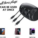 Multi Car Retractable Backseat 3 in 1 Charging Station Box with Smallest Car Charger Compatible with All Phones | iPhone | Samsung | Android | Charging Dock I Share Ride Accessories (BL& Transp)