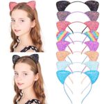 Beinou Glitter Cat Ears Headband 8 Pcs Kitty Headband for Girls and Women Sparkly Glitter Hair Metal Hoop Shiny Hairbands Hair Accessories for Daily Wearing and Party Decoration