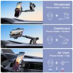 ZhuoFan Cell Phone Holder Car, [Military-Grade Super Suction & Thick Cases Friendly] Universal Phone Mount for Car for Dashboard/Windshield/Vent, for iPhone Samsung etc, Black.