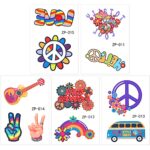 Qpout 20PCS Hippie Temporary Tattoos for Kids Trendy Hippie Flower Tattoo Sticker Love and Peace Sign Face Tattoos for Hippie Birthday Party Favor Decorations Supplies
