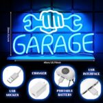 Garage Neon Sign White And Blue Wrench Shaped LED Neon Light Up Signs for Wall Decor USB Letter Garage Sign for Man Cave Garage Door Auto Repair Shop Neon,15.8 x 9 Inch