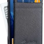 Travelambo Front Pocket Minimalist Leather Slim Wallet RFID Blocking Medium Size (Black Cros)