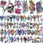 77 Sheets Temporary Tattoo, 17 Sheets Half Arm Flower Dream Catcher Cat Goldfish Fake Tattoos for Adults Shoulder Neck, 60 Sheets Tiny Waterproof Temporary Tattoos Realistic for Women Girls and Kids