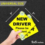 2 PC New Driver Sign – 5 x 5 Teen Driver Please Be Patient Car Window Signs with Suction Cups – Student Driver Signs for Car – Yellow Rookie Car Signs