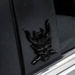 Dsycar 3D Skull Emblem, Japanese Samurai Metal Car Stickers Decal, Cool Ghost Fangs Warrior Emblem Badge for Car Truck Motorcycle(Black C)
