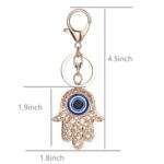 RUITASA Evil Eye Silver Hamsa Keychain Hand Fatima Protection Charm Key Holder Good Luck Keychain Car key chain with key key Ring (Gold)