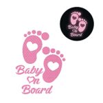 Iprokiu High Intensity Reflective Baby on Board Car Sticker Waterproof Cute Footprint Baby in Car Decal Safety Warning Sign Kids on Board Decal for Car Bumper Window (Pink)