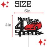 ShuanQ Need Four Speed Cake Topper – Racing Theme 4th Birthday Party Decoration – Race Car Sign Birthday Party Cake Pick for Four Years Old Boys Girls