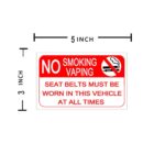 No Smoking No Vaping Sign Stickers,3×5 Inch Seat Belts Must Be Worn in This Vehicle at All Times Labels,8 Pcs