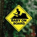 A&L Baby on Board Sticker for Cars – Sticks Anywhere Including Windows – Cute Removable Baby in Car Sign – No Magnets, Suction Cups or Paint Damage (Baby On Surfboard)