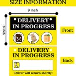 Delivery in Progress Sign for Delivery Driver Temporary Parking 6×9 Inch PVC Delivery Tips Delivery Driver Sign 2 Pack Yellow Delivery Driver Car Sign