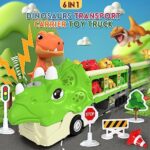 Toddler Car Toys for 3-5 Years Old?Dinosaur Transport Carrier Truck with 6 Pack Small Dino Car Sound & Light Foldable Dinosaur Toys Cars with Road Signs Race Track Toy Christmas Birthday Gift for Kids