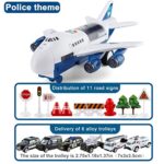 BBnote Airplane with 6 Vehicle Police Cars Toy, Car Toy Play Set with Storage Transport Cargo Airplane Toy, Airplane Toys for 2 Year Olds, 11 Road Signs