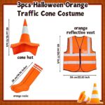 Halloween Women Traffic Cone Costume Set Adult Orange Construction Traffic Cone Hat Headwear Safety Reflective Stripe Vest Casual Tube Socks for Unisex Cosplay Party Supplies